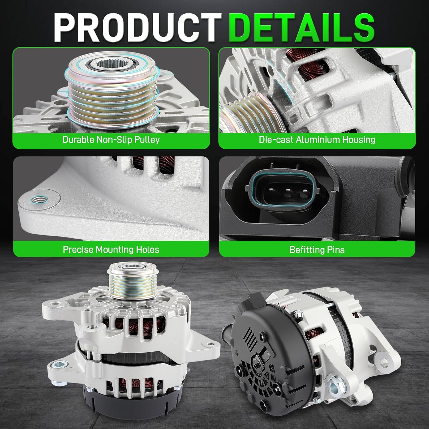 373002E721 Alternator Fit for Kia Forte 2017-2024 for Hyundai Elantra 2017-2020 2.0L l4 Gas 150A 12V CW 6-Groove Clutch Pulley