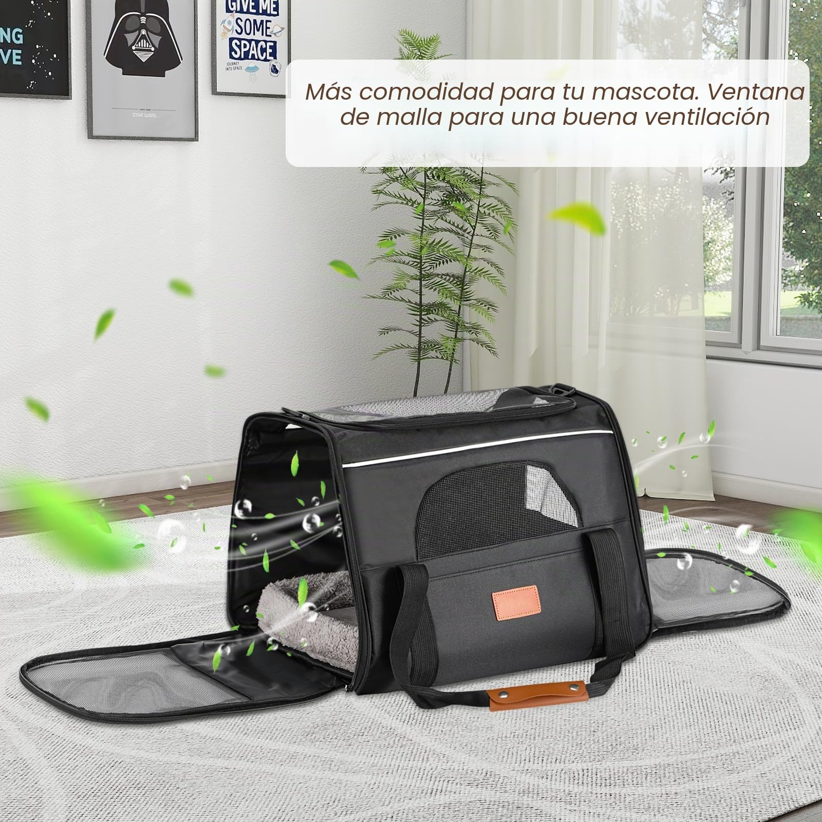 Transportín para Gatos,Bolsa Transporte Transpirable para Mascota,46.5x32x36cm Correa de Hombro Ajustable y Colchón Suave,transportador de Mascotas con Cremalleras de Seguridad