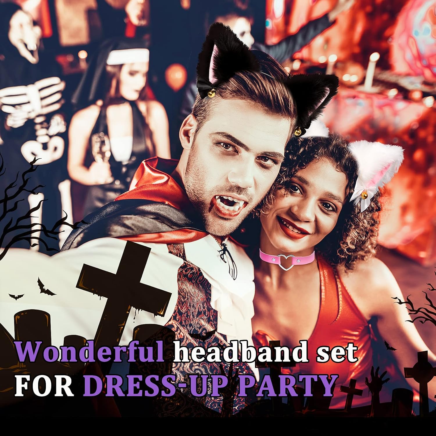 Whaline 4Pcs Cat Cosplay Costume Set White Black Pink Ear Headband with Bell Heart Chocker Necklace Girl Plush Furry Cat Ear Hair Band for Girl Women Adult Kids Party Fancy Dress Halloween Drama : Clothing, Shoes & Jewelry