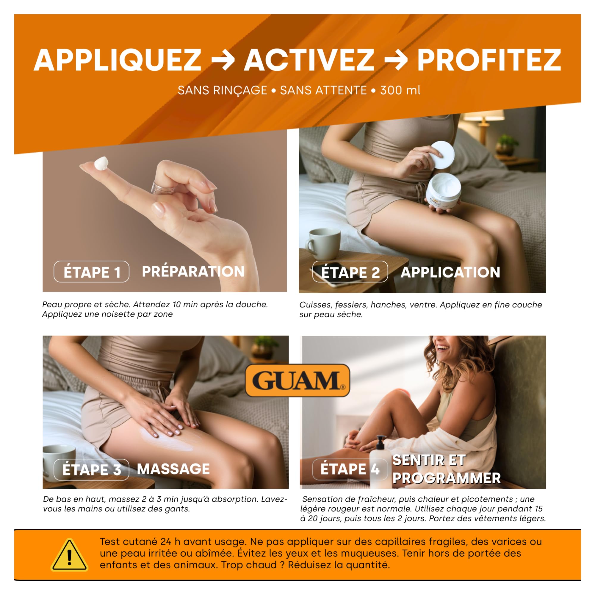 Guam FangoGel Anti-Cellulite Gel aux Algues Marines et Tourmaline 300 ml Action Chaud-Froid Sans Rinçage