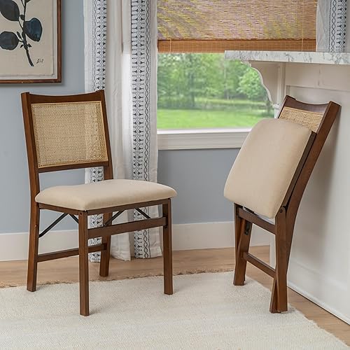 Miniatura 2 de Powell Kasi - Silla auxiliar de madera plegable de madera con caña de ratán natural y marrón