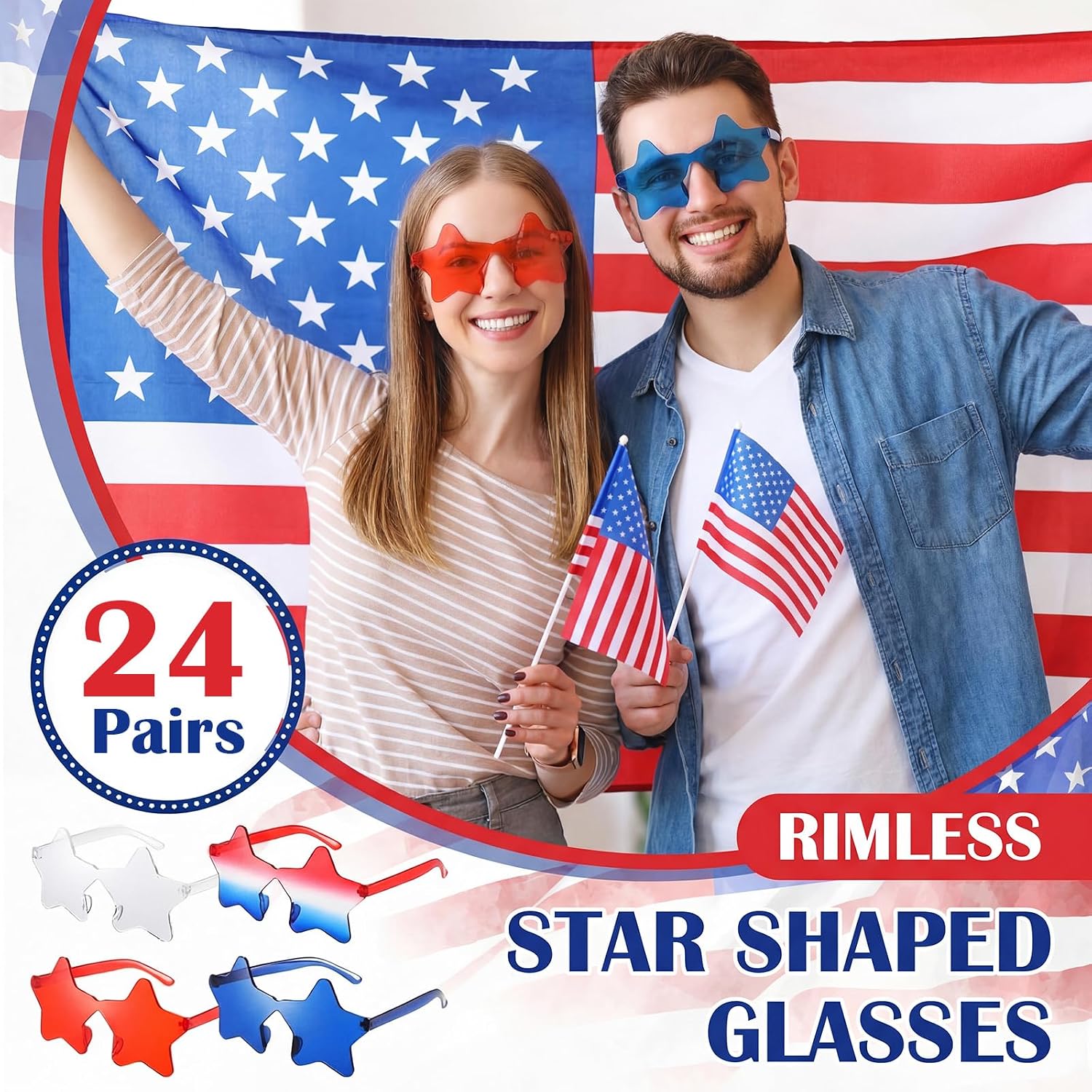 Xuhal 4th of July Star Shaped Sunglasses Bulk USA Patriotic Glasses for 250th Anniversary Independence Day Party Favors