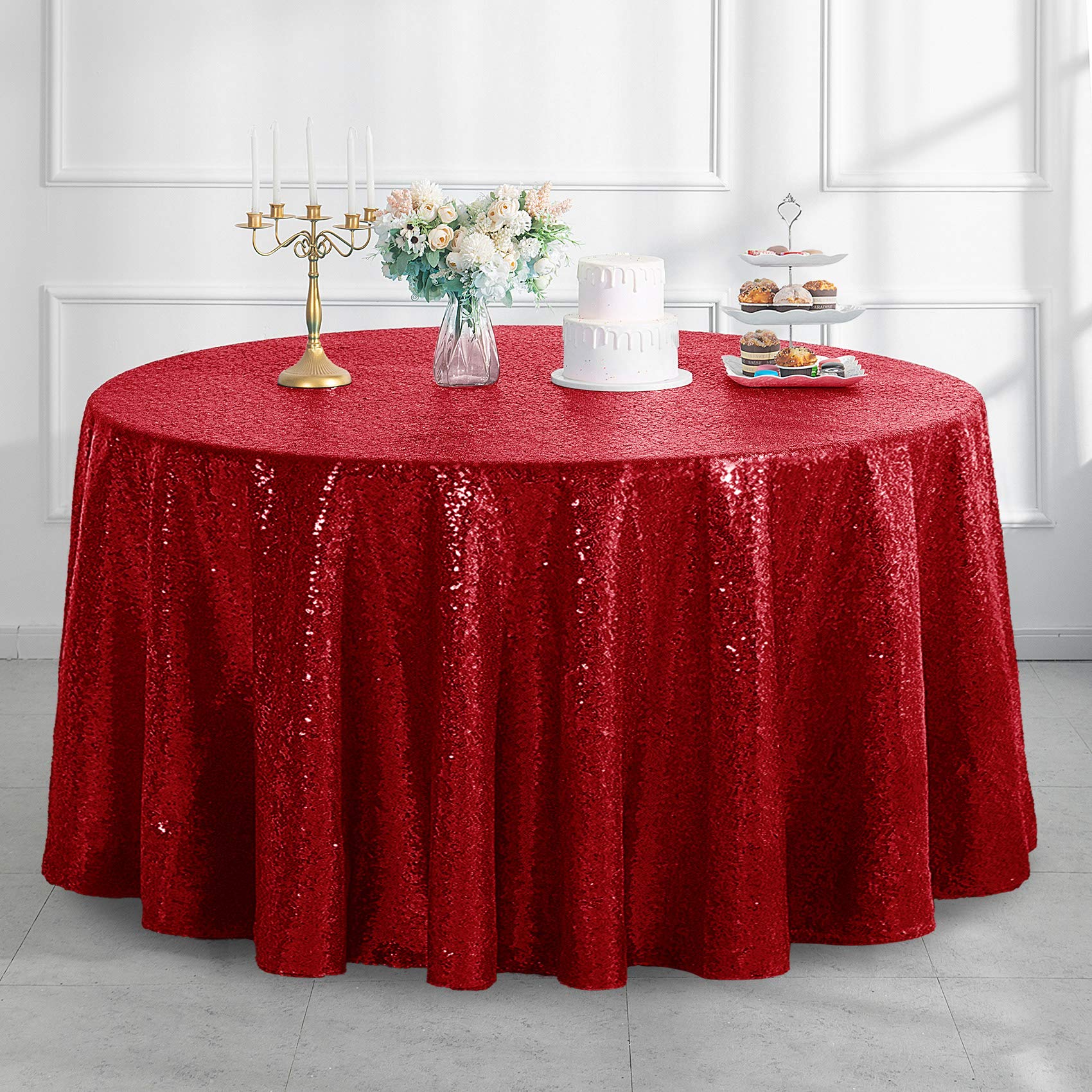 Pufogu 50" Round Burgundy Red Sequin Tablecloth Glitter Burgundy Table Cloths for Birthday Wedding Bridal Baby Shower Party Decorations