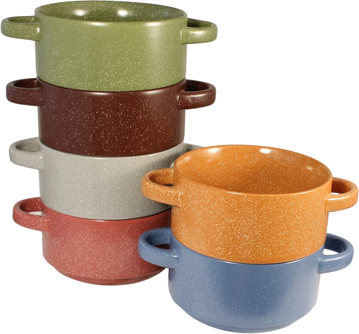 Stoneware Stackable Double Handle Soup and Salad Bowls with Pan Scraper