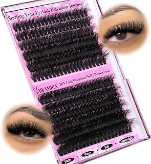 Yawamica Wispy Individual Lashes Clusters Fluffier Eyelash Extension 150D+200D Thick Volume Eyelash Clusters 14-20mm D Curly Clusters Lashes 240pcs DIY Lash Extension for Beginners