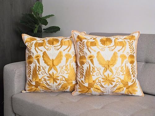 CieLO LInDO Set of 2 Decorative Embroidery Pillow Covers 19.6" x 19.6" (Gold)