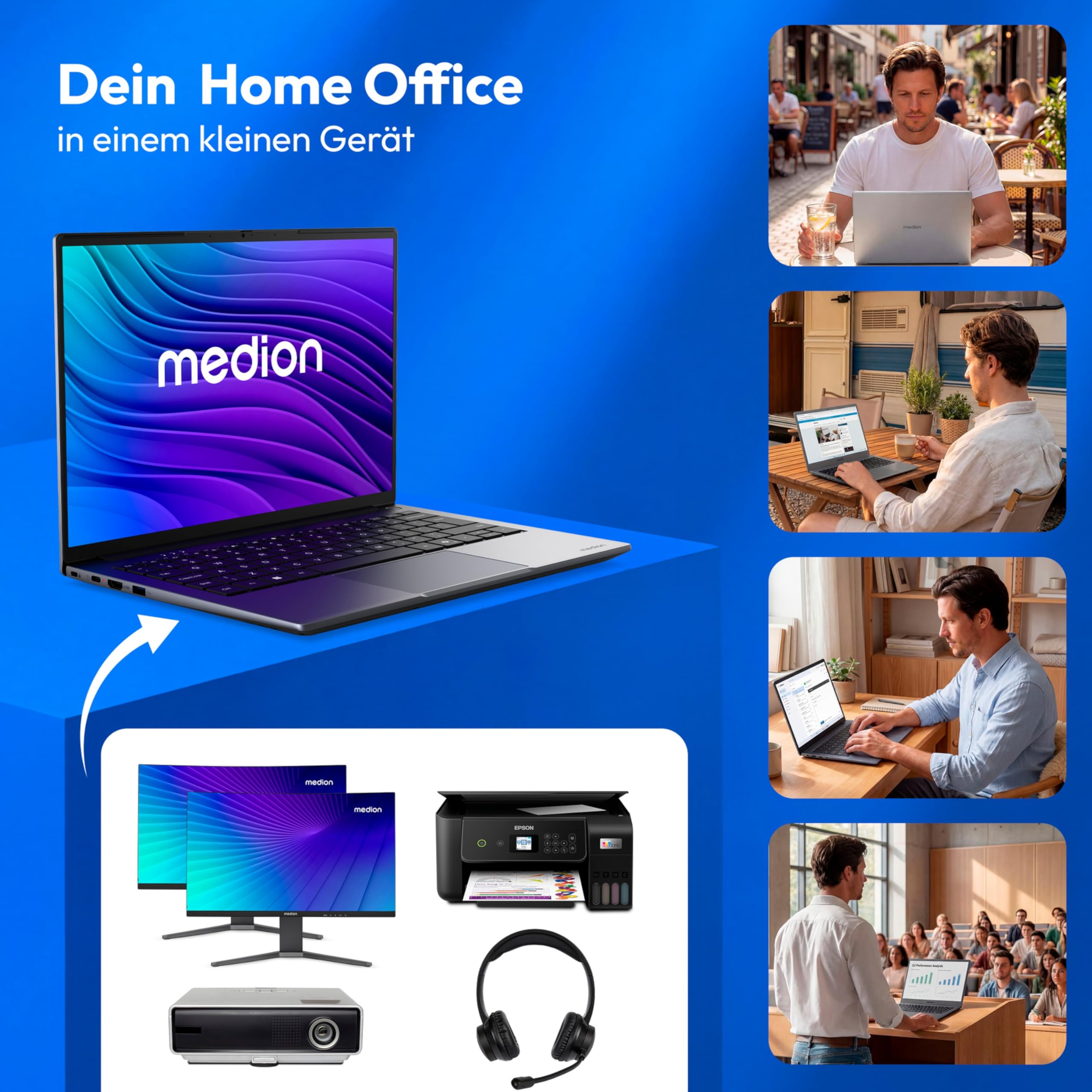 MEDION Avantum 14 E1e 35,5 cm (14 Zoll) Full HD Laptop - Intel N4500 | 8 GB DDR4 RAM, 128 GB Flash-Speicher, Intel UHD Grafik, WLAN, Webcam, Windows 11 Home S-Modus, ohne Netzteil