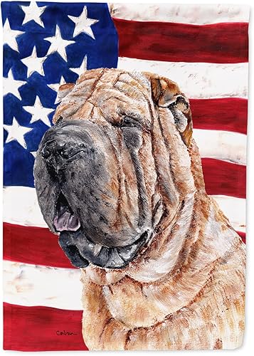 Miniatura 200 de Caroline's Treasures SS4017GF Bandera de Estados Unidos con Bulldog Inglés para jardín, bandera decorativa para patio exterior, patio, parterres,