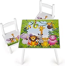 Leomark Wooden Table and 2 Chairs, Side Table Set for Children's Room, Group Play in the Classroom, Children's Furniture, High Quality Stable Children's Room Furniture Theme: JUNGLE