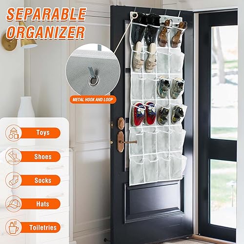 Miniatura 4 de Organizador de zapatos colgante de 24 bolsillos para colgar sobre la puerta, soporte de almacenamiento colgante que ahorra espacio, gris, (56 x 22.5