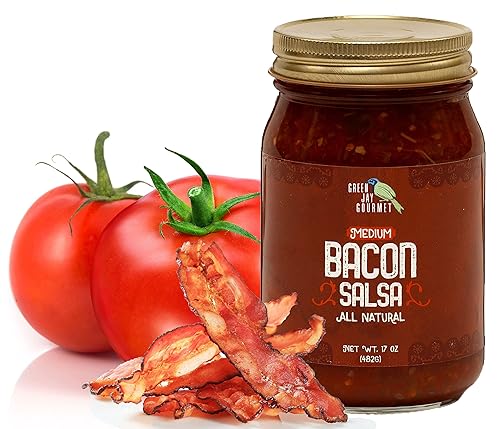 Salsa de tocino gourmet Green Jay, salsa de calor medio con tocino natural y pimientos jalapeños, salsa de salsa gourmet sin conservantes sin
