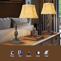 Vista 3 de Scenekoy - Juego de 2 lámparas de mesa tradicionales rústicas de 23.5" con brazo oscilante ajustable de 350°, con puertos USB A+C, acabado marrón
