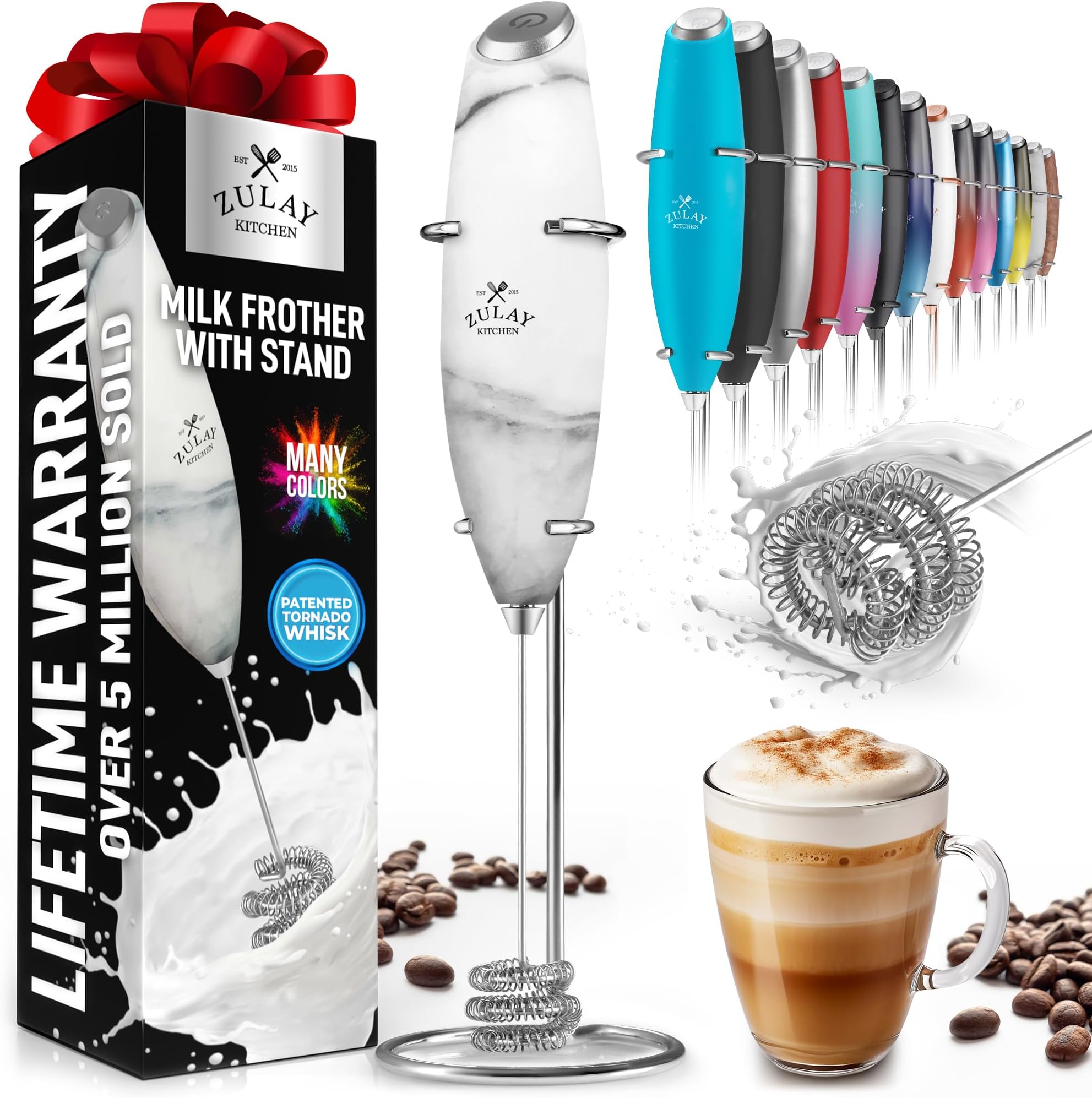 Milk Frother with Patented Tornado Triple Whisk – Handheld Foam Maker for Coffee, Lattes, Matcha & Hot Chocolate – Rich, Creamy Froth in Seconds
