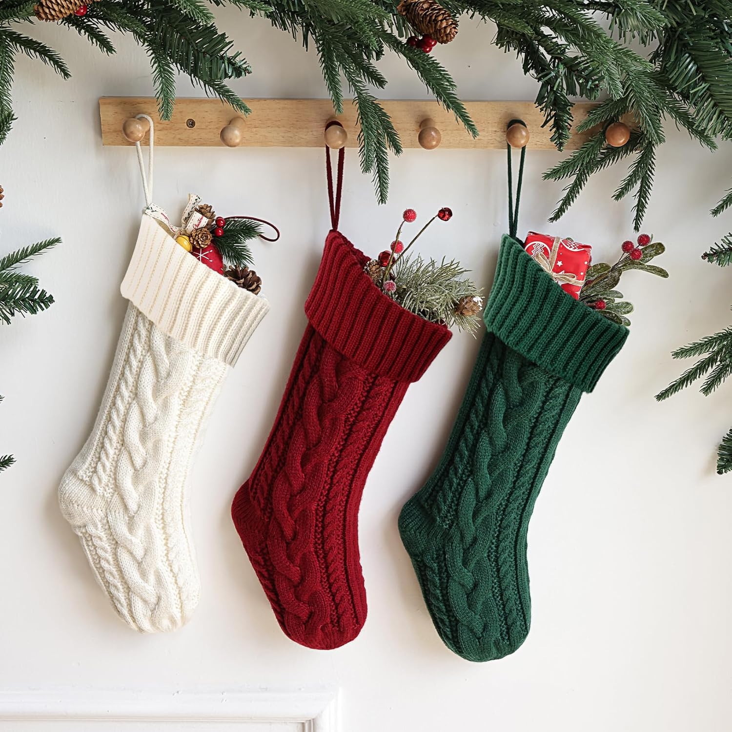 ELEGANTPARK Christmas Stockings 4 Pack Knitted Green Red Christmas Stockings Large Xmas Decoration for Holiday Fireplace Hanging Holiday Decoration for Family Kids Xmas 18 Inch