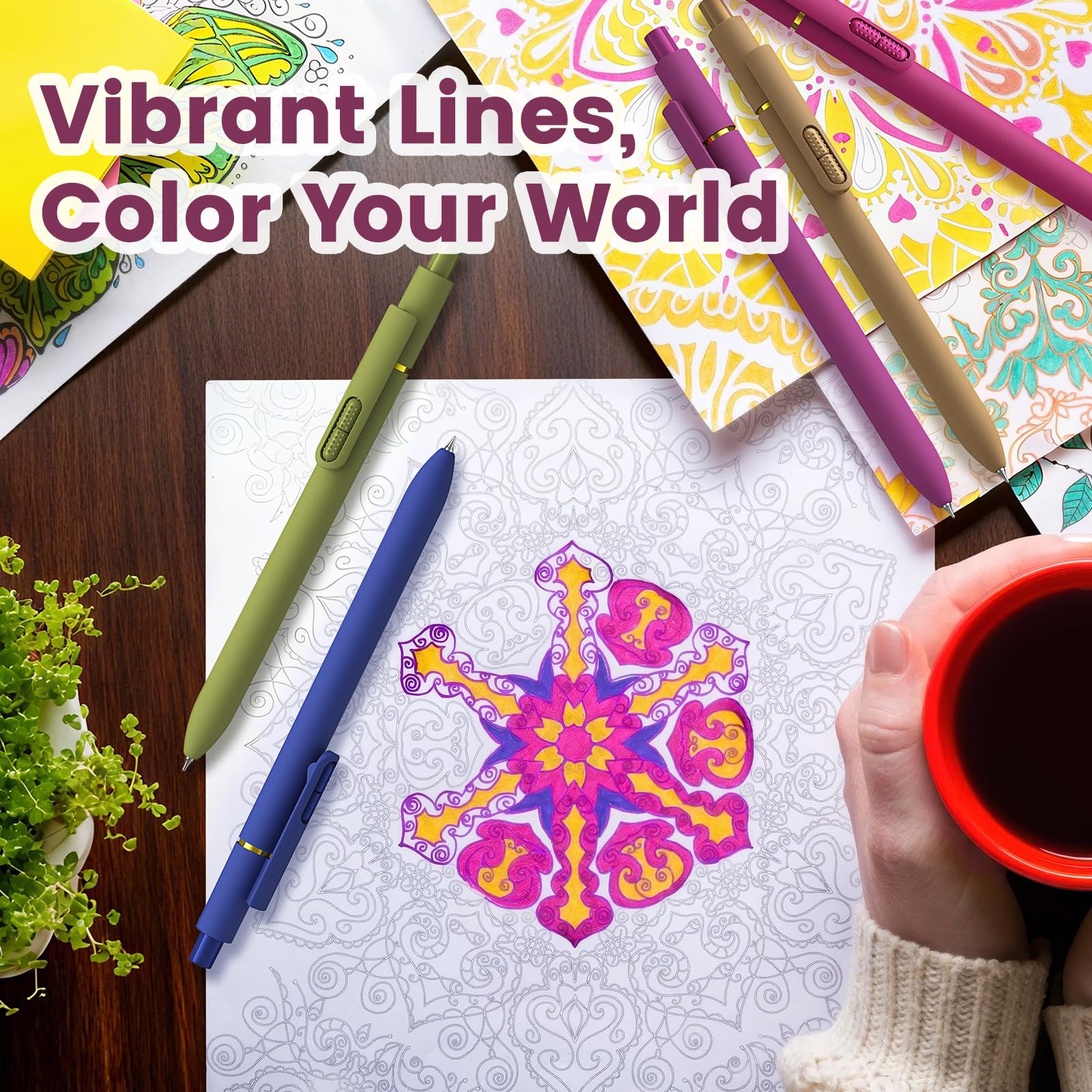 Colorful Gel Pens - 8 Pcs Colored Ink Pens Coloring 0 7MM Smooth Writing Medium Point - Quick — view 7