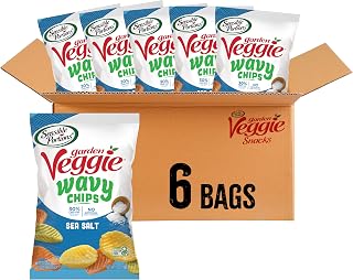 Sensible Portions Veggie Wavy Chips, Sea Salt Flavor, Gluten-Free Chips, 7 Ounce Bag, 6-Pack