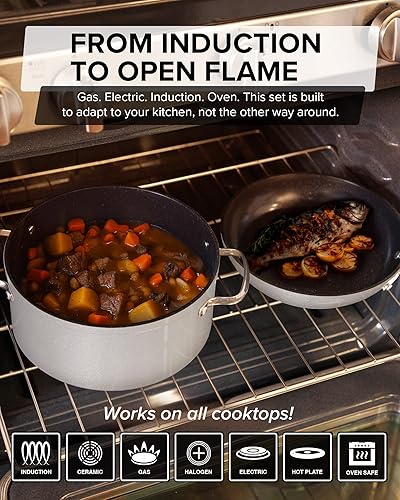 Miniatura 4 de Nuwave Healthy G11 - Juego de ollas y sartenes antiadherentes, dureza 9H casi diamante resistente a los arañazos, funciona en todas las estufas, sin