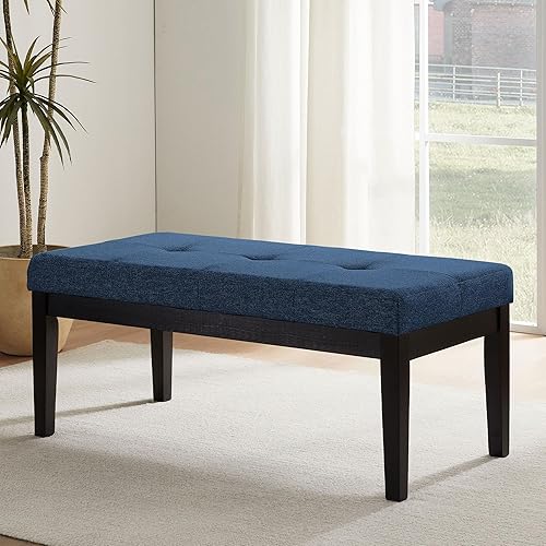 Miniatura 6 de Busaurus Banco al final de la cama, asiento otomano tapizado copetudo para dormitorio, banco de entrada de 42 pulgadas de largo con patas de madera