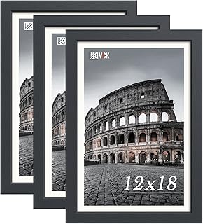 VCK 12x18 Frame Set of 3, High-End Black Wood, for Poster Artwork | 1.1in Wide Thick Border, Wall Hanging, Polished Plexiglass, Vertical/Horizontal, for Picture, Gallery Wall, Print, Artwork