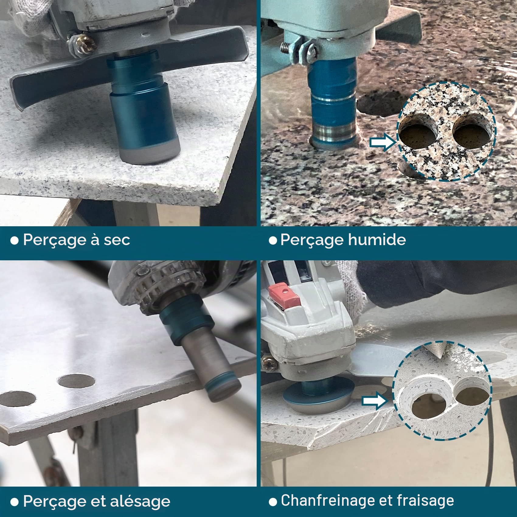 Forets Diamant 25/35/50/68mm Trépans 20mm et 50mm Fingerfraise Diamantée et Adaptateur pour Carrelage Porcelaine Granit Marbre