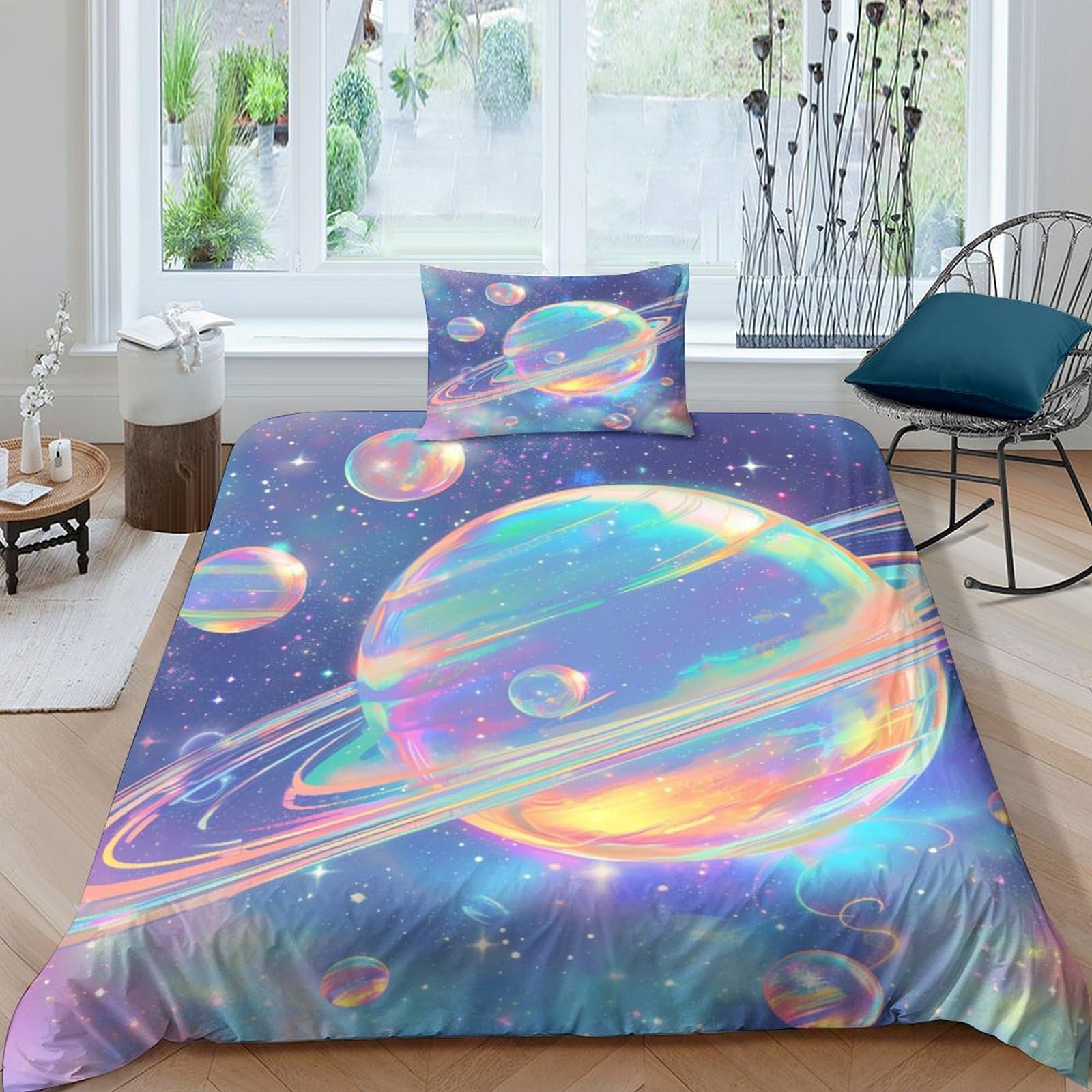 Parure de lit 3 pièces microfibre ultra douce motif univers haut de gamme