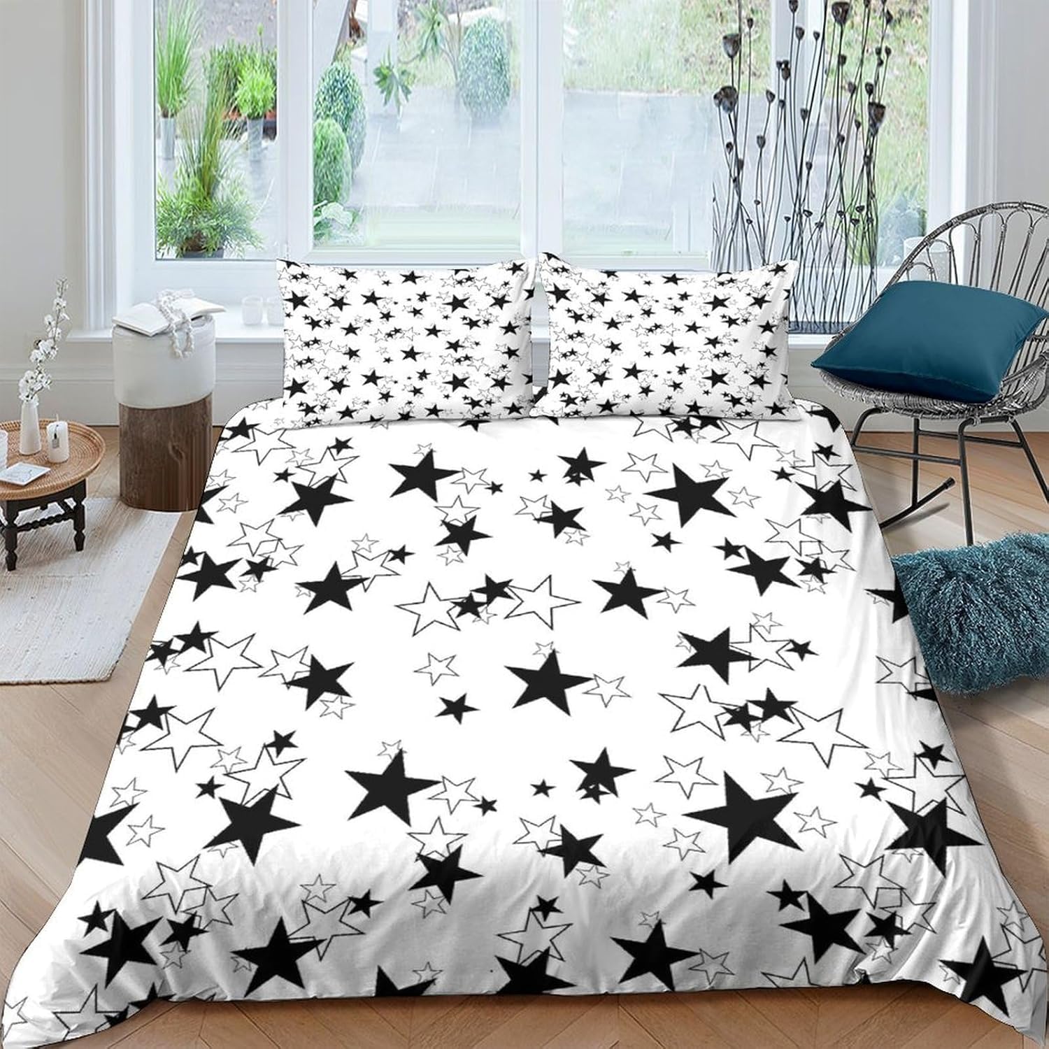 Funda Nordica Cama 135/150 Estrella Ropa de Cama 3D Minimalista Moderno Microfibra Suave 3 Piezas Include 1 Fundas Nórdica 220x240 cm y 2 Fundas de Almohada 50x75cm C-1658