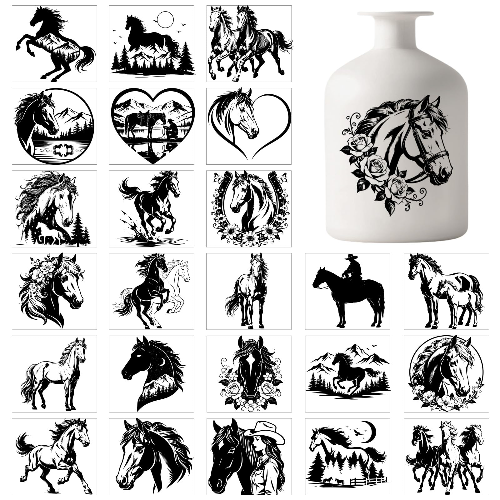 Autocollant silhouette de cheval pour personnaliser facilement un bocal ou un vase
