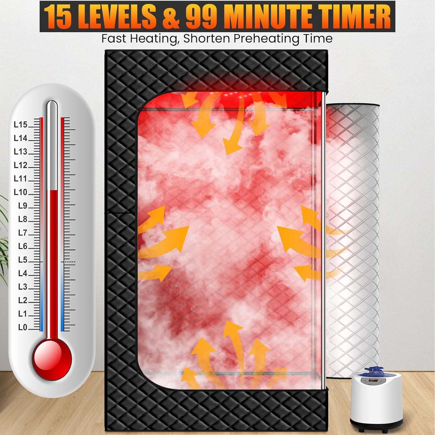 iTHERAU Infrared Home Steam Sauna Box, Portable Personal Sauna at Home with 660nm 850nm Red Light Therapy Lamp, 3L Steamer, Folding Chair, 15 Levels, Full Body Steam Saunas Room for Relaxation