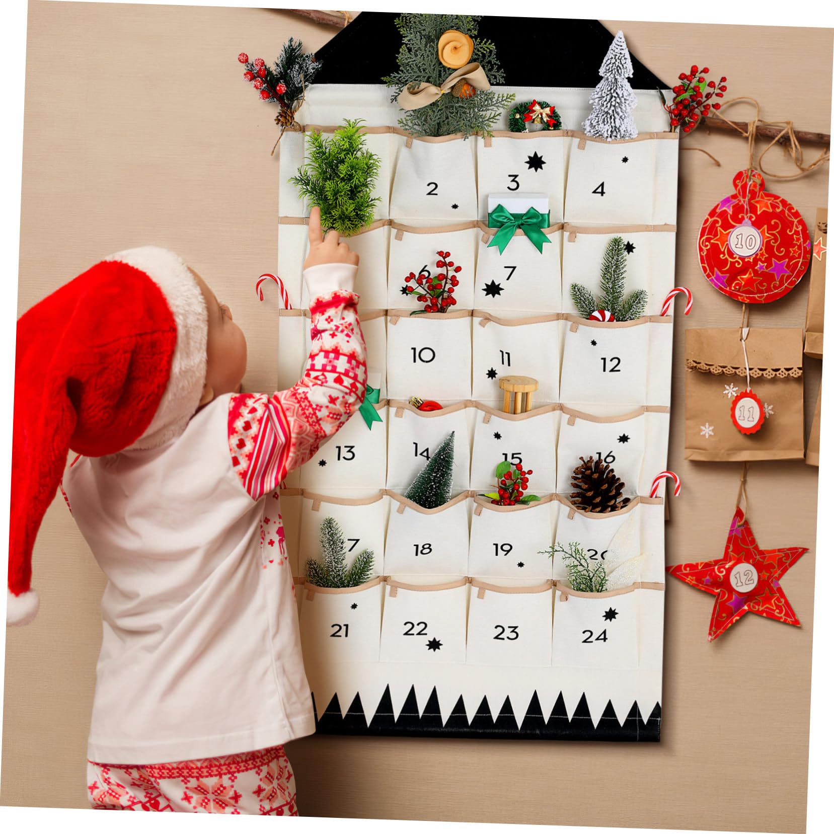 Weihnachtlicher Adventskalender zum Aufhängen Hängende Aufbewahrungstasche Tür Wand Organizer für Kinderzimmer Schlafzimmer Countdown Kalender Geschenkbeutel