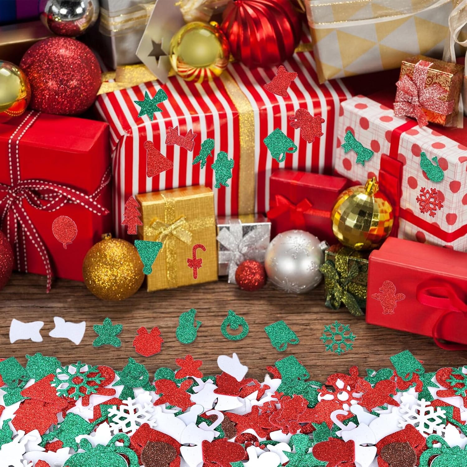 300 Pieces Christmas Glitter Foam Stickers - Assorted Santa, Snowflake, Tree, Bell, Gift, and Christmas Shape Foam Stickers Self-Adhesive for Kids Crafts DIY Winter Party Favor Supplies Decorations - Image 6