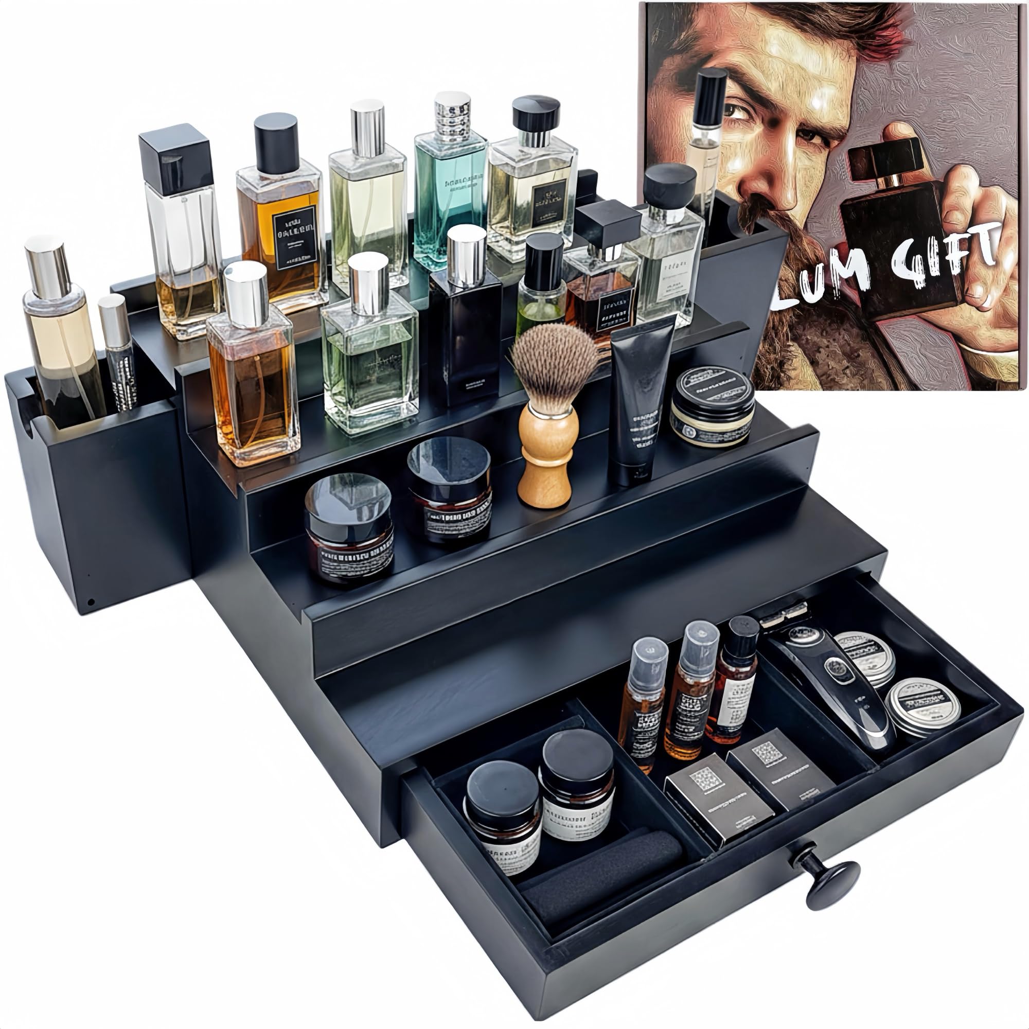 Amazon.com: SeLuM Wooden Cologne Organizer For Men 4 Tier Black