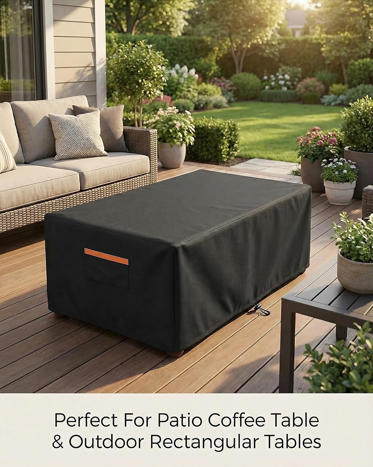 Patio Coffee Table Cover, Waterproof Outdoor Furniture Cover Heavy Duty 600D with Windproof Buckles, UV & Fade Resistant All-Weather Protection for Rectangular Patio Tables 42 x 26 x 16 Inch, Black