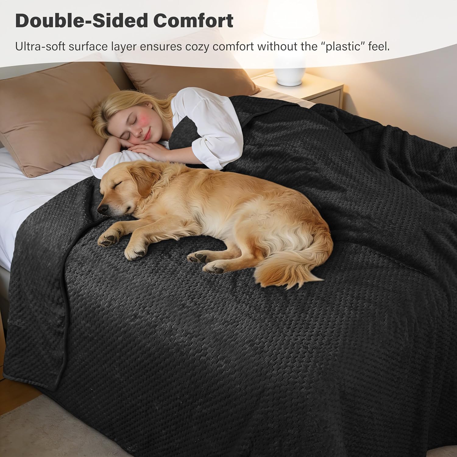 Catalonia Waterproof Pet Blanket for Sofa, Bed & Couch - Reversible Leakproof Fleece Furniture Protector Cover - Liquid Pee Proof Dog Cat Blanket for Small Medium Large Pets, Black, 60" x 80"