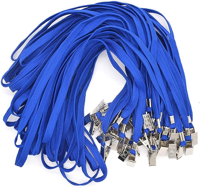 Bird Fiy® 50 Pcs Cotton Lanyard Bulldog Clip 32-inch Flat Braid Neck Lanyard for Id Cards/Badges (Blue)