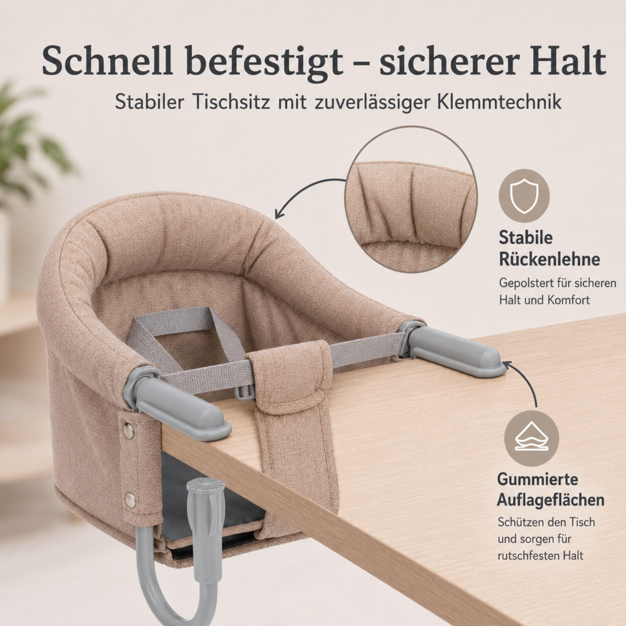 Fillikid Babyworld Tischsitz | Faltbarer Babysitz | Stuhlsitz mit klappbarer Schraubfixierung | Boostersitz mit Anti-Rutsch-Klemmen und Tragetasche | Babysitz für dicke Tischplatten | Tischstuhl