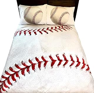 The Fun Home Novelty Company Baseball 5 PC Kids Full Bed Set with Round Comforter, 2 Pillowcases, Sheet Set, and Large Circle Super Soft Microfiber Flannel Comforter