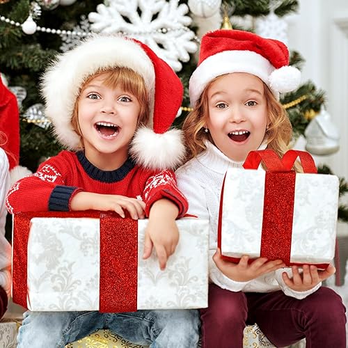 Miniatura 4 de Cindeer 2 rollos de cinta de Navidad con borde con alambre con purpurina para regalos, guirnalda, tarjetas, coronas, fiestas, hogar (rojo, 2.5