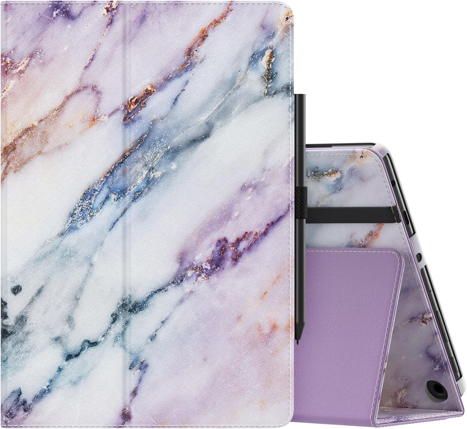 MoKo Case Fits All-New Kindle Fire HD 10 & 10 Plus Tablet (13th/11th Generation, 2023/2021 Release) 10.1" - Slim Folding Stand Cover with Auto Wake/Sleep, Purple Marble