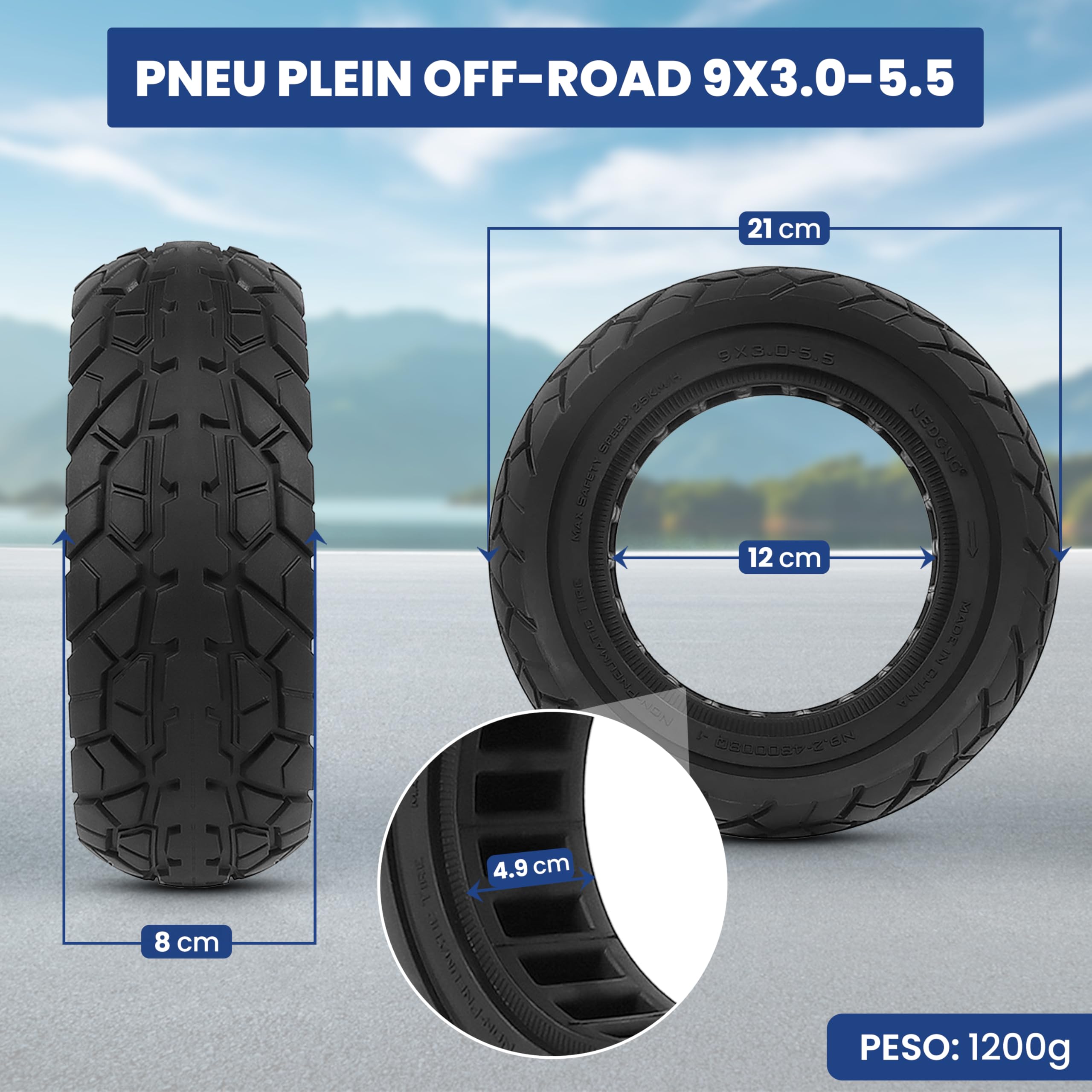 ANSENI Pneu Plein 9X3.0-5.5 pour Kukirin G2 Pro Trottinette Électrique | Roue 9 pouces,Pneu de Remplacement Antidérapant et Anti-crevaison pour Trottinette électrique(1 Roue)