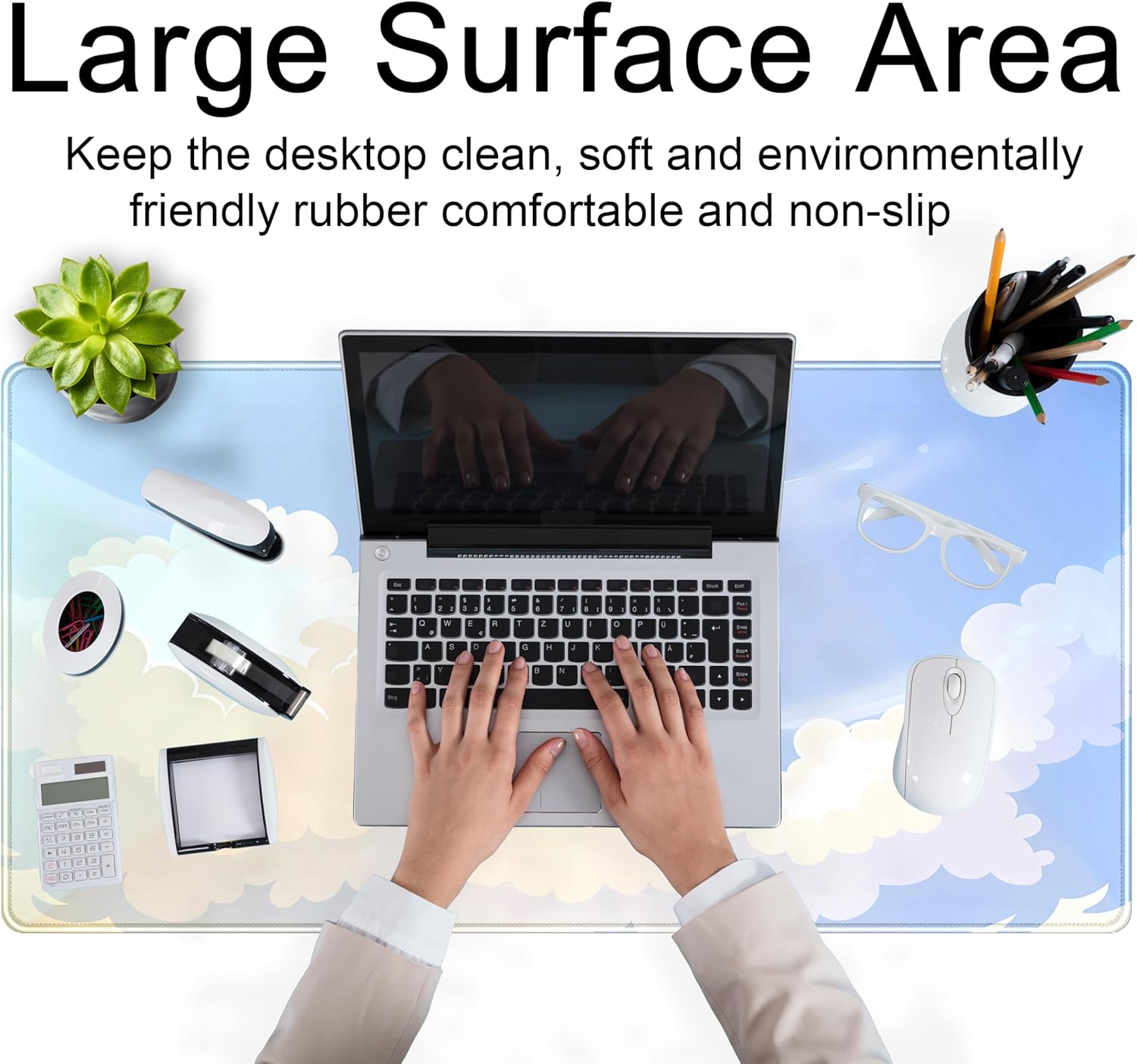 Blue Cloud XXL Large Extended Gaming Mouse Pad Computer Mat Aesthetics Mousepad, Office Decor Desk Pad, Laptop Keyboard and Mouse Mat, Non-Slip Desk Matt with Stitched Edge, 31.5''x15.7'' - Image 4