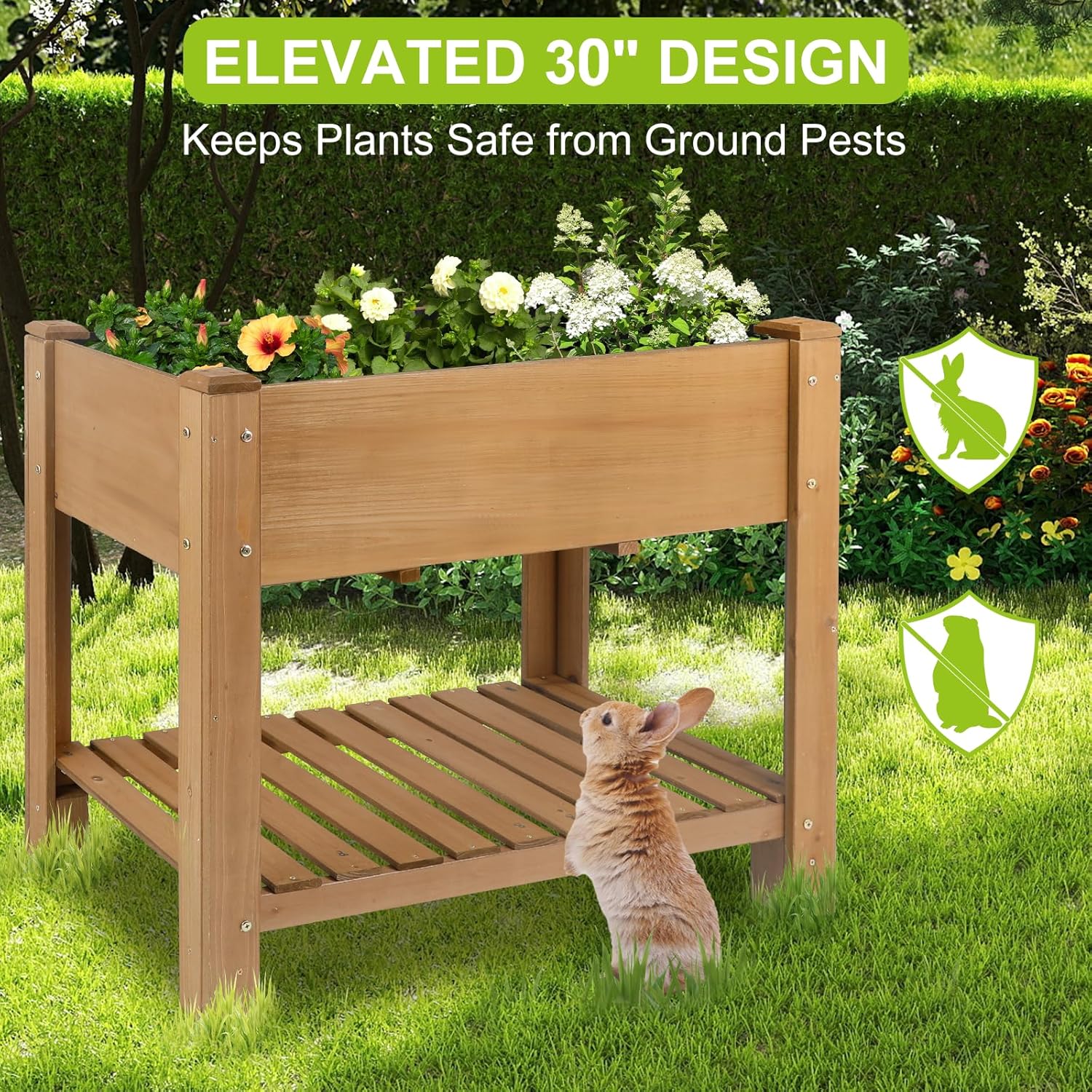 Elevated Wooden Planter Box with Legs - 33.5"x18"x30"