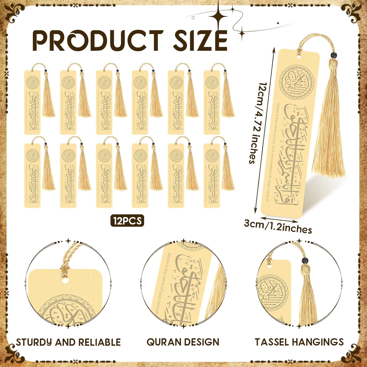 Tinlade 12 Pcs Islamic Quran Metal Bookmark Gifts Holy Quran Gifts Arabic Calligraphy Bookmark for Islamic Books Party Favor Ramadan Eid Nikah
