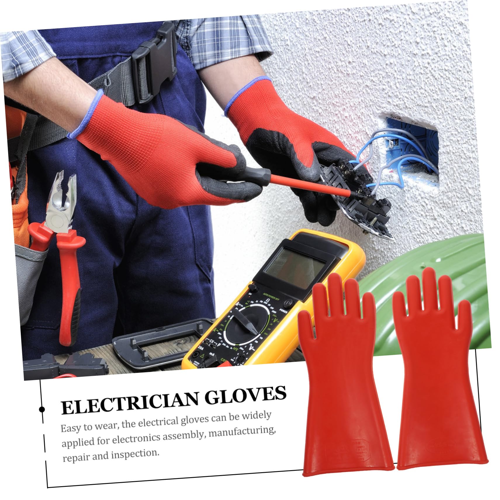 Homoyoyo Guantes Aislantes Eléctricos de Goma Roja para Electricista, Protección de Aislamiento y Flexibilidad Ligera para Trabajos de Alto Voltaje
