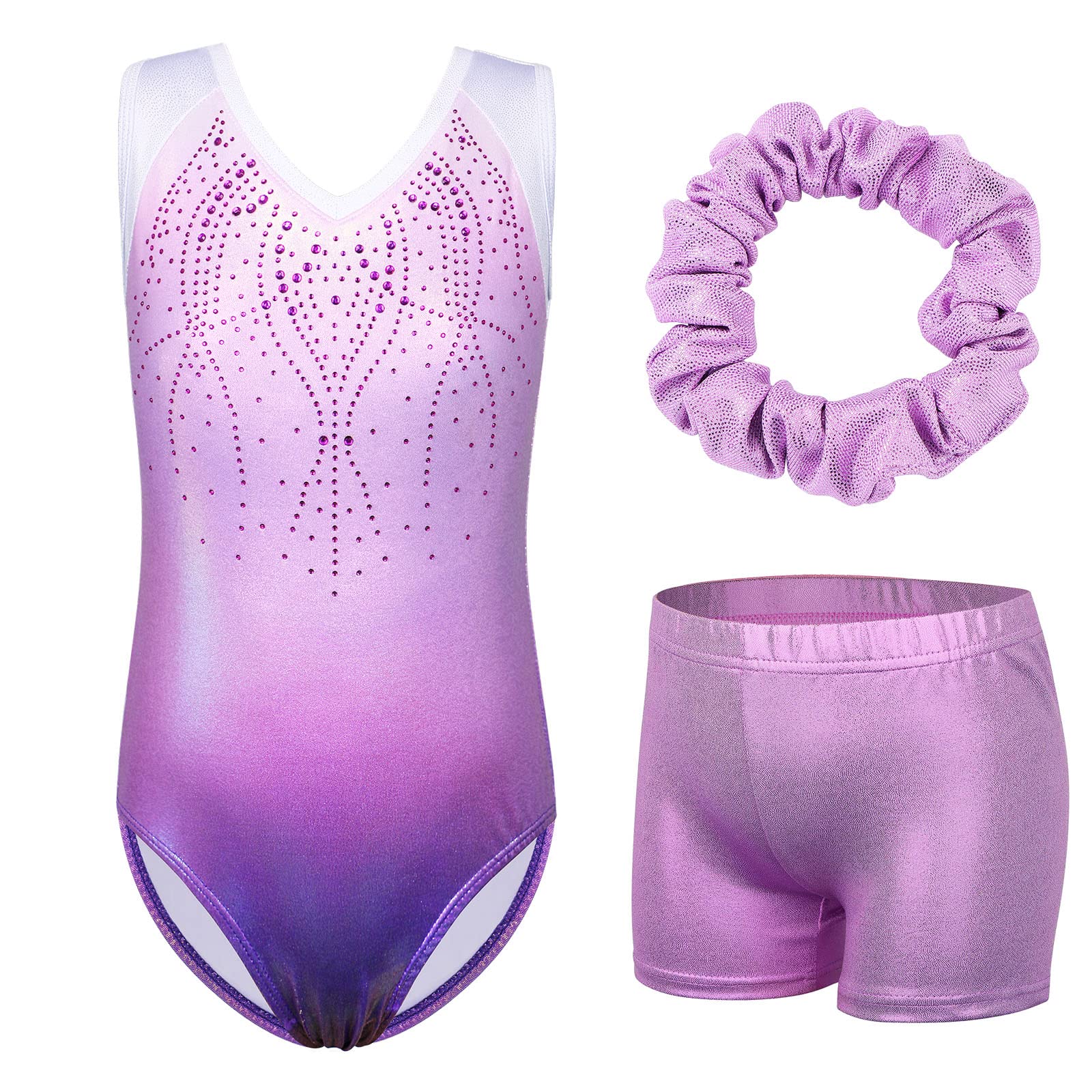 ZNYUNE Leotardo deportivo de una pieza para niñas, color azul, cambia gradualmente, brillante, para danza, ballet, gimnasia, niñas pequeñas