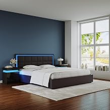 Ottoman Bed,4ft6 Upholstered Bed Ottoman Lift Storage Bed with LED Lights