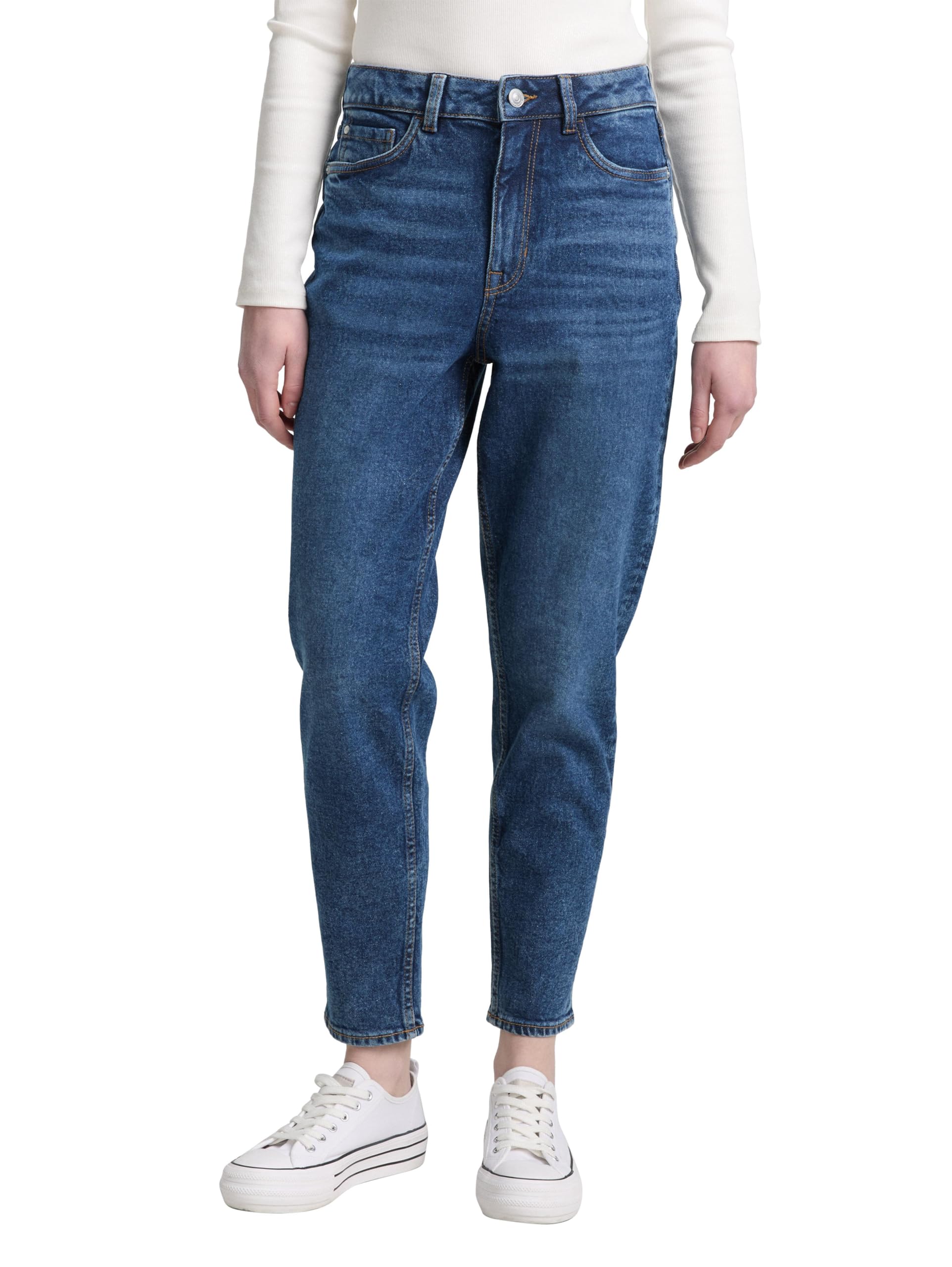 TOM TAILOR DENIM Mom-Jeans Gr. 29, Used, Dark Stone Blue Denim, Slim Beinform, Five-Pocket