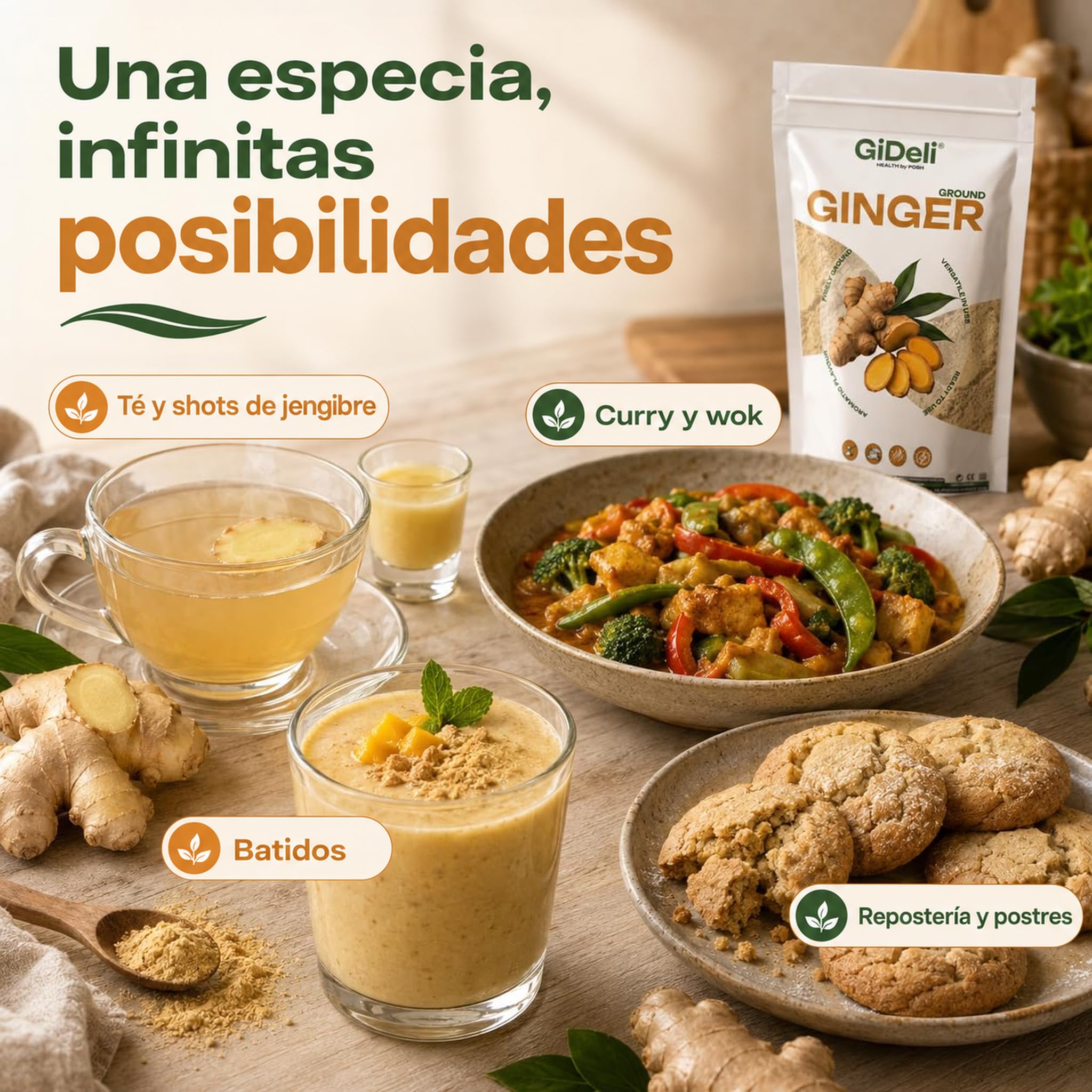 GiDeli Jengibre en Polvo 10 kg, 2 Bolsas - Molido - para Infusiones