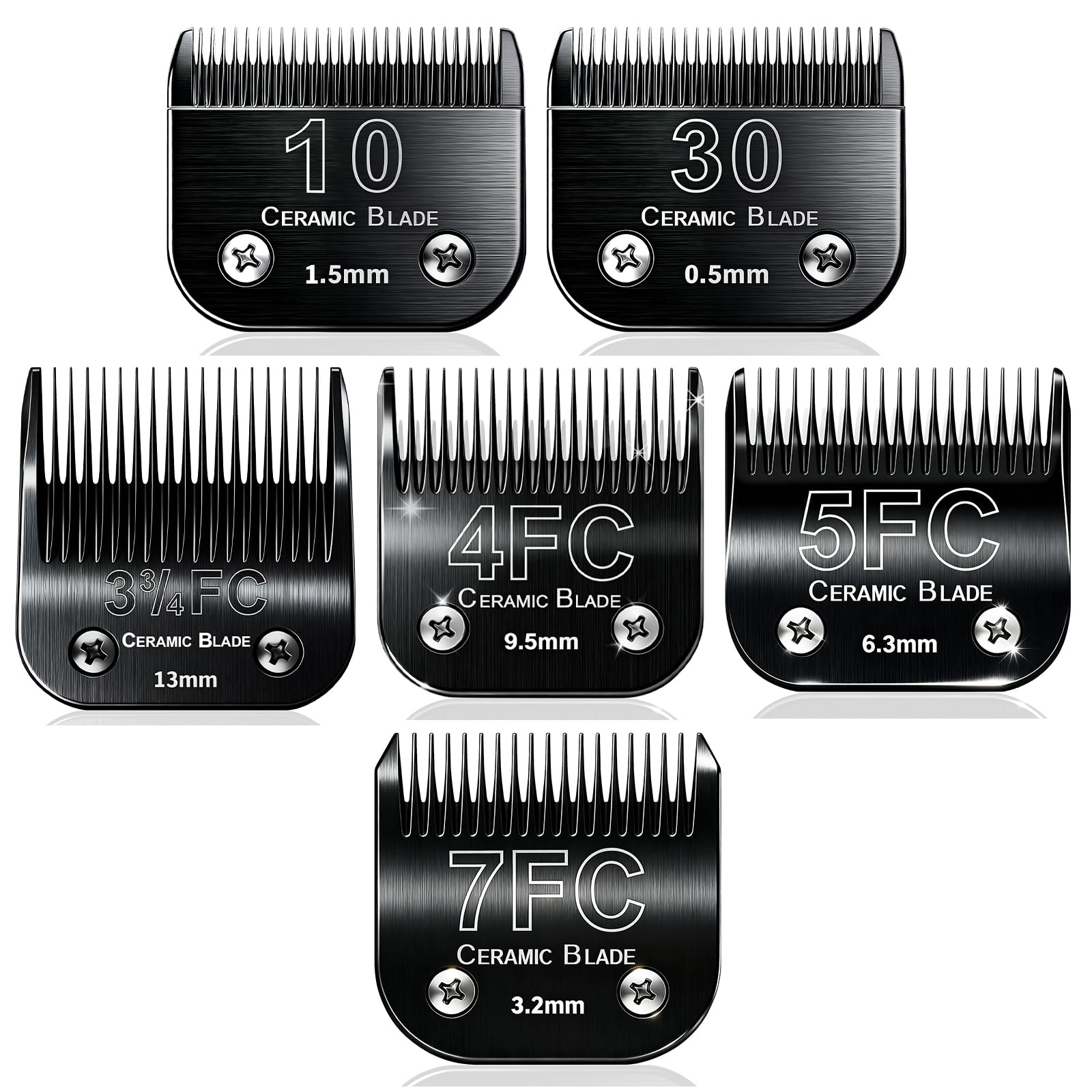 Dog Grooming Replacement Blades Compatible with Andis Clipper,Dog Clipper Blade for Wahl km10 Serise,Oster A5 Clippers,Black (10+30+3FC+4FC+5FC+7FC)