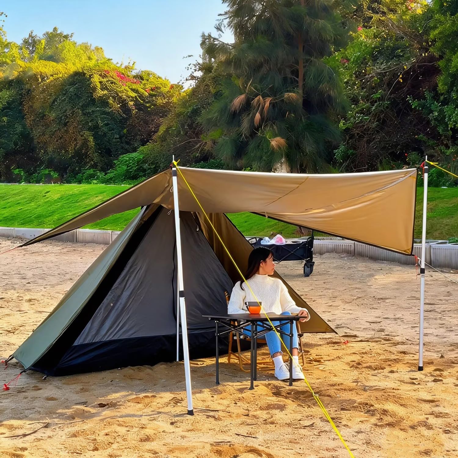 1 Personen Ultraleicht Hot Tent Mit Stove Jack Tipi Zelt Outdoor Camping Firstzelte für Zeltofen Holzofen 4 Jahreszeiten Die Jagd Trekking Pyramidenzelt