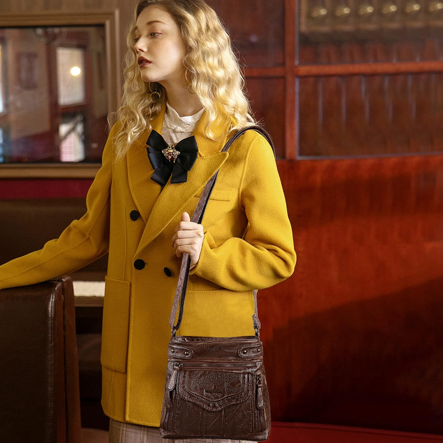 Angel Kiss Crossbody Purse for Women Multi Pockets Bags Retro Vegan Designer Leather Women's Shoulder Handbags - Image 2